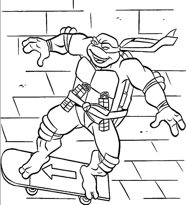 coloriage la tortue ninja fait du skate